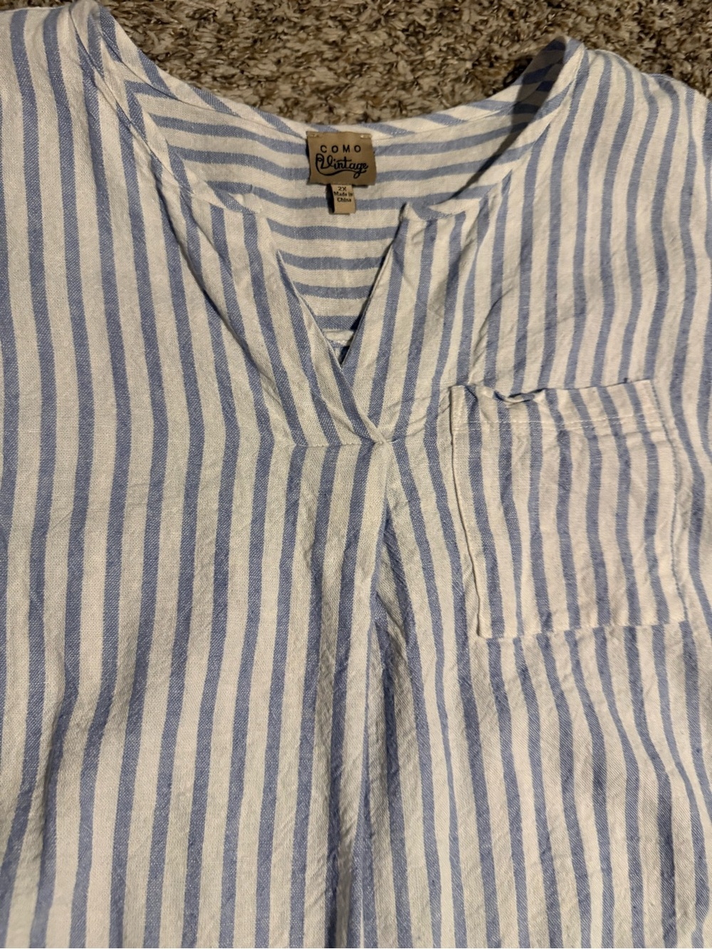 Como Vintage Light Blue and White Vertical Stripe Womens Button-Down Shirt